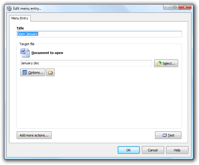 Edit autorun menu: edit document menu entry dialog