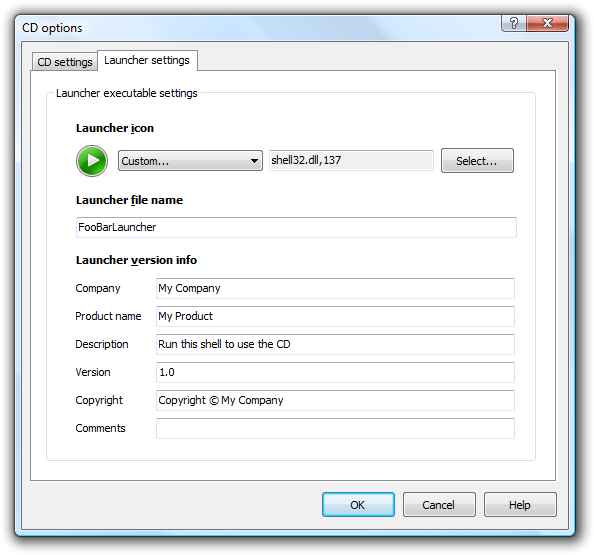 Customize file name, icon and version info for the autorun cd launcher program