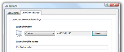 Specifying custom file name for the autorun launcher program. Click to enlarge...