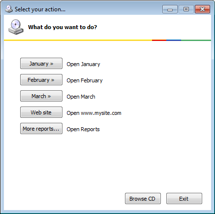 Autorun menu with custom button titles and default design