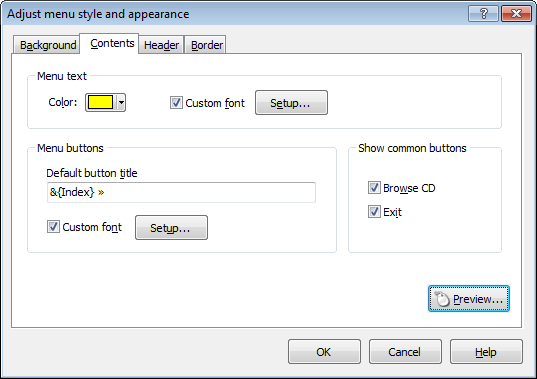 Setup autorun menu design: customize design for menu contents