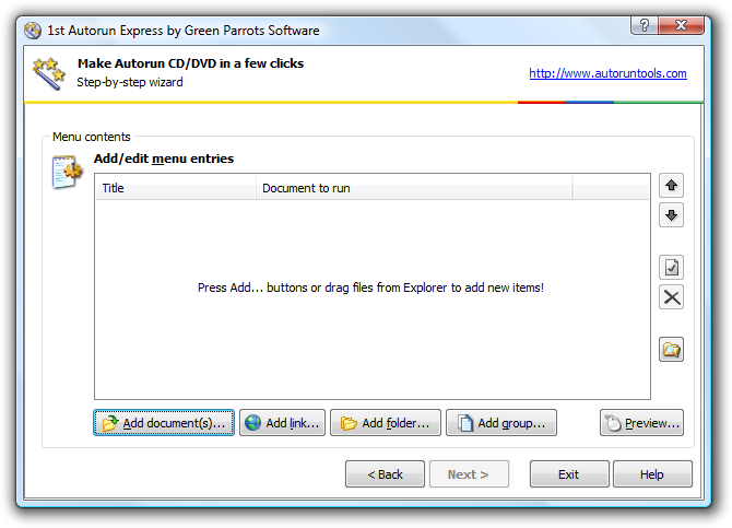 Add/edit autorun menu entries