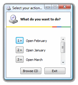 Autorun menu automatically scrolls if it does not fit all entries. Click to enlarge...