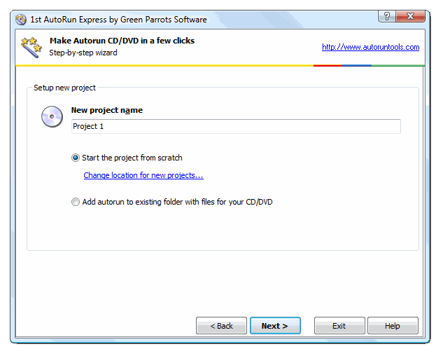 Create new autorun cd project page