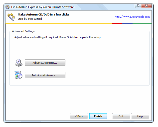 Advanced settings for autorun CD