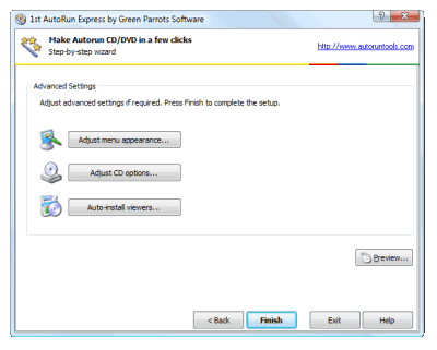 Advanced settings for autorun menu. Click to enlarge...